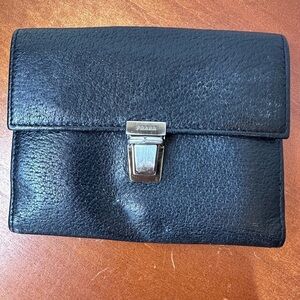 Prada Black Leather Wallet with Silver Clasp
